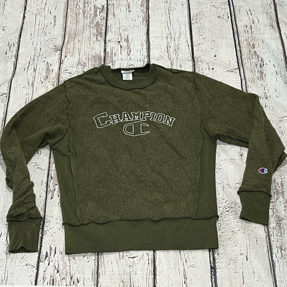 Champion Green Crewneck Olive Green Pullover Jumper Sweatshirt - Picture 1 of 5